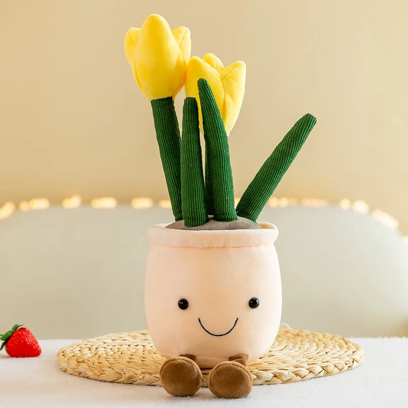 Lifelike Tulip Succulent Plants Plush Stuffed Toys Vrious Potted Flower Cactus Bookshelf Home Living Room Decor For Girl Gift