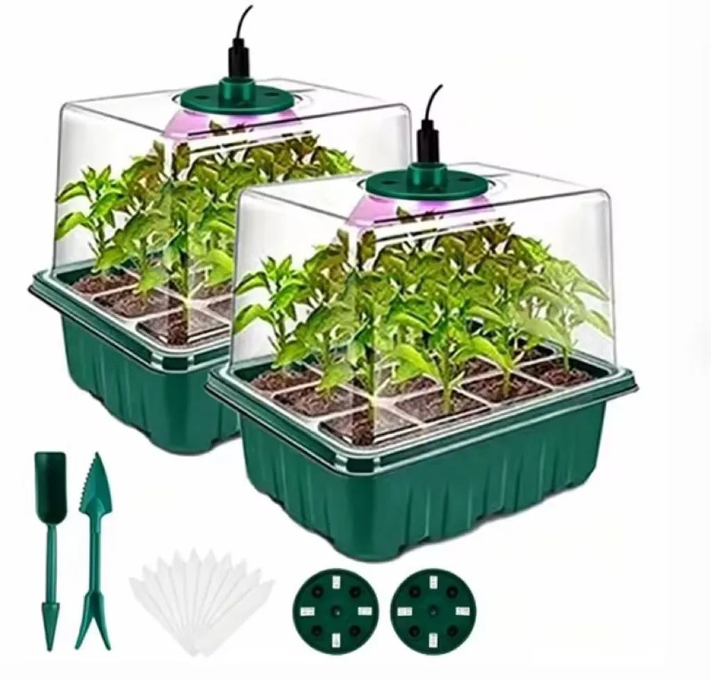 Home Seed Starter Tray with Grow Light 2 Seed Germination Kits Dome Adjustable Humidity Seedling Tray for Gardening