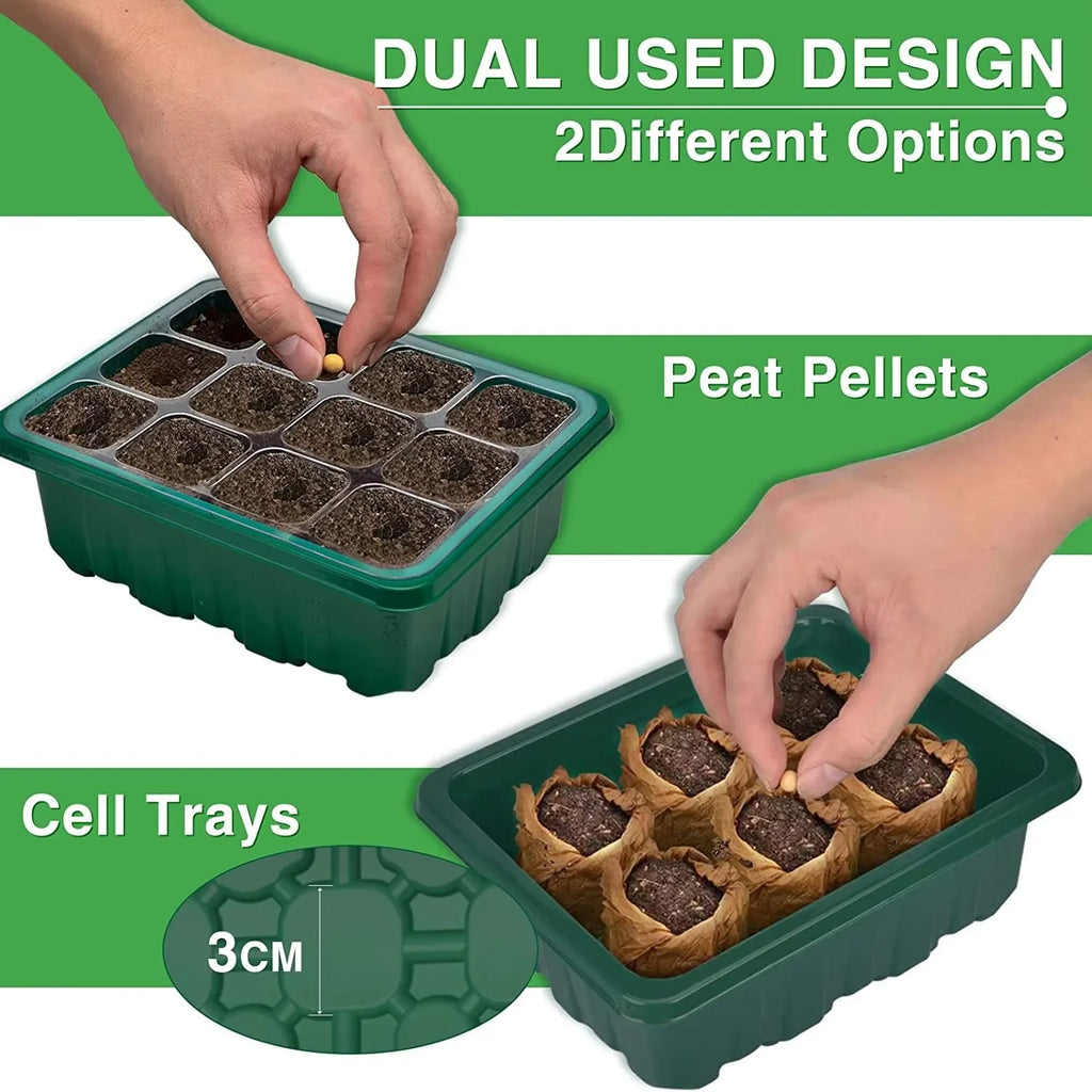 Home Seed Starter Tray with Grow Light 2 Seed Germination Kits Dome Adjustable Humidity Seedling Tray for Gardening