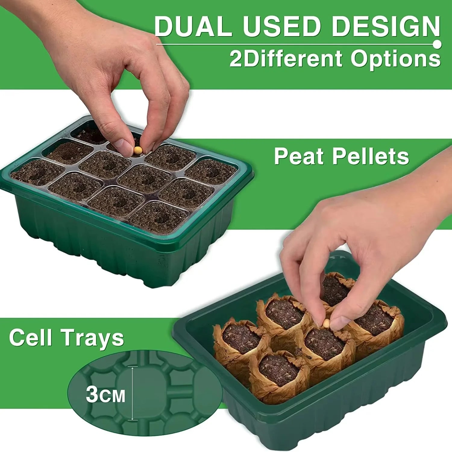 Home Seed Starter Tray with Grow Light 2 Seed Germination Kits Dome Adjustable Humidity Seedling Tray for Gardening