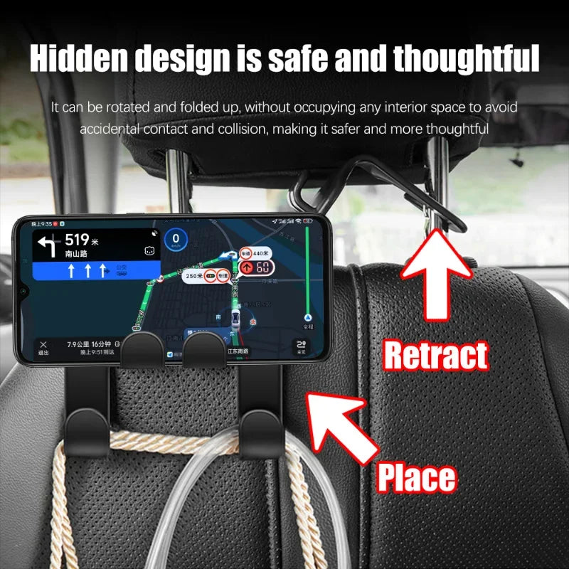 Multifunctional Car Seat Back Hook 1/2pcs Double Head Phone Hanger Headrest Hanging Bag Storage Hanger Car Interior Accessories