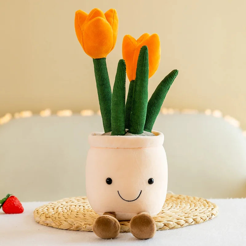 Lifelike Tulip Succulent Plants Plush Stuffed Toys Vrious Potted Flower Cactus Bookshelf Home Living Room Decor For Girl Gift