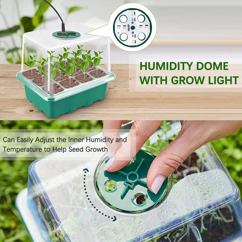 Home Seed Starter Tray with Grow Light 2 Seed Germination Kits Dome Adjustable Humidity Seedling Tray for Gardening