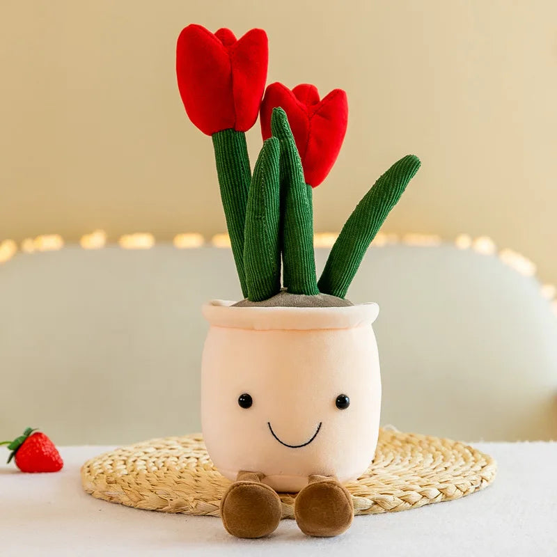 Lifelike Tulip Succulent Plants Plush Stuffed Toys Vrious Potted Flower Cactus Bookshelf Home Living Room Decor For Girl Gift