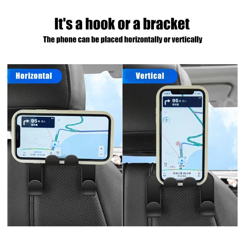 Multifunctional Car Seat Back Hook 1/2pcs Double Head Phone Hanger Headrest Hanging Bag Storage Hanger Car Interior Accessories
