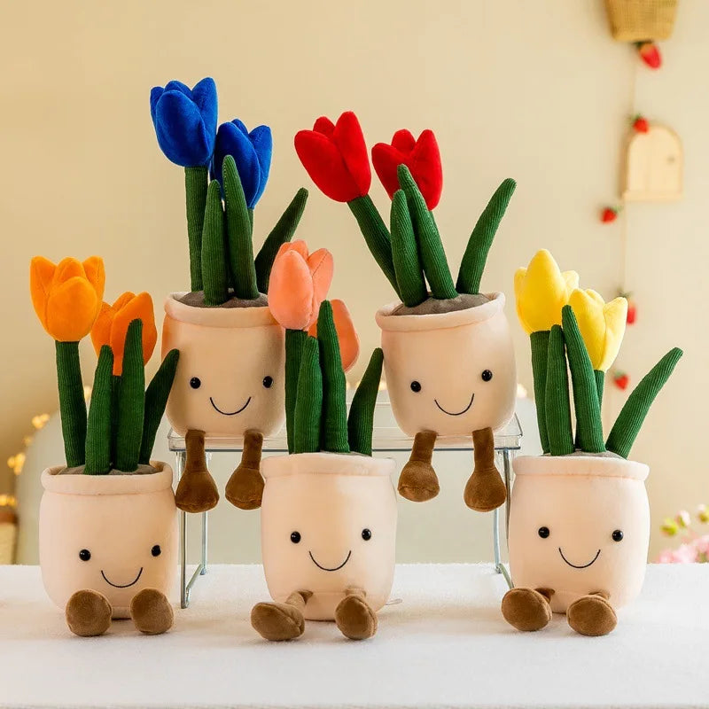 Lifelike Tulip Succulent Plants Plush Stuffed Toys Vrious Potted Flower Cactus Bookshelf Home Living Room Decor For Girl Gift