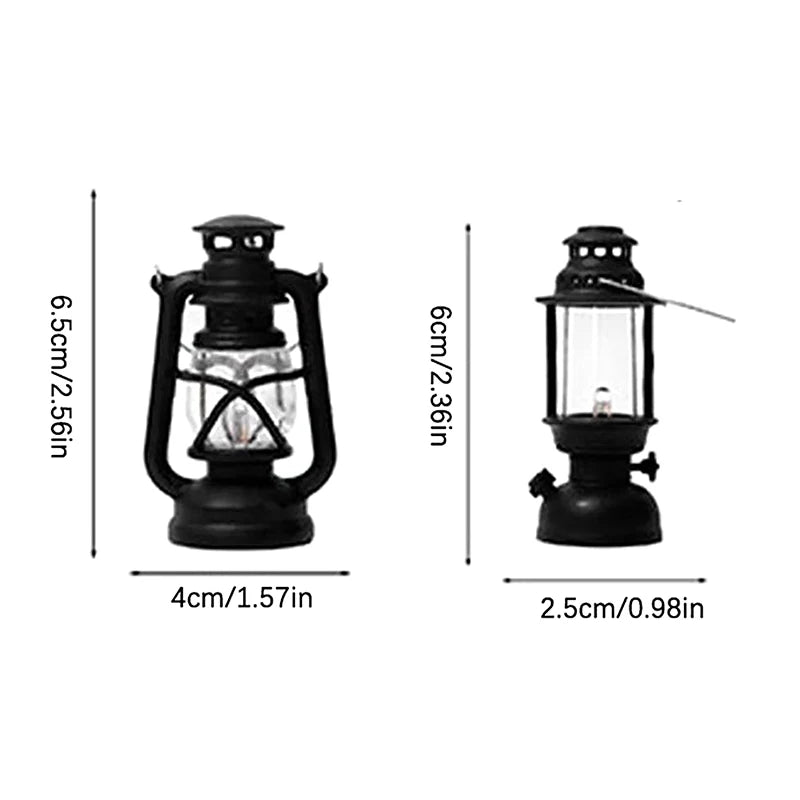 6cm Mini Led Retro Glowing Pony Lantern Simulation Cande Light Night Light Dollhouse Miniature Kerosene Lamp Home Decor Toy