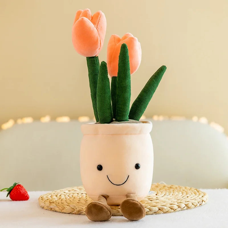 Lifelike Tulip Succulent Plants Plush Stuffed Toys Vrious Potted Flower Cactus Bookshelf Home Living Room Decor For Girl Gift